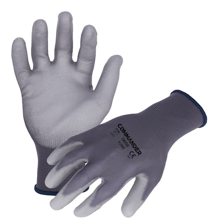 Azusa Safety Coated Work Gloves, Polyurethane, Smooth, Palm Coating, Grey, XL-10 1 PR CM2010